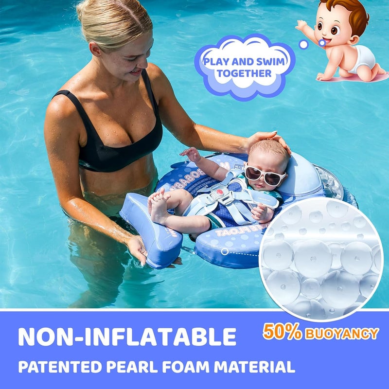 28°C Mambobaby Baby Float with Canopy & Tail Non-Inflatable Baby Swim Float Upgrade Soft Infant Pool Float Sun Protection Newborn Pool Float 3-24 Months Skin-Friendly Material for Toddler Boys Girls - Image 2